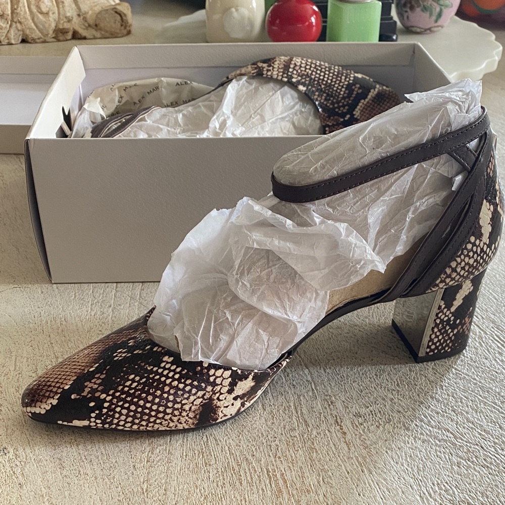 Alex Marie Brown Snake-Print Block Heel Pump